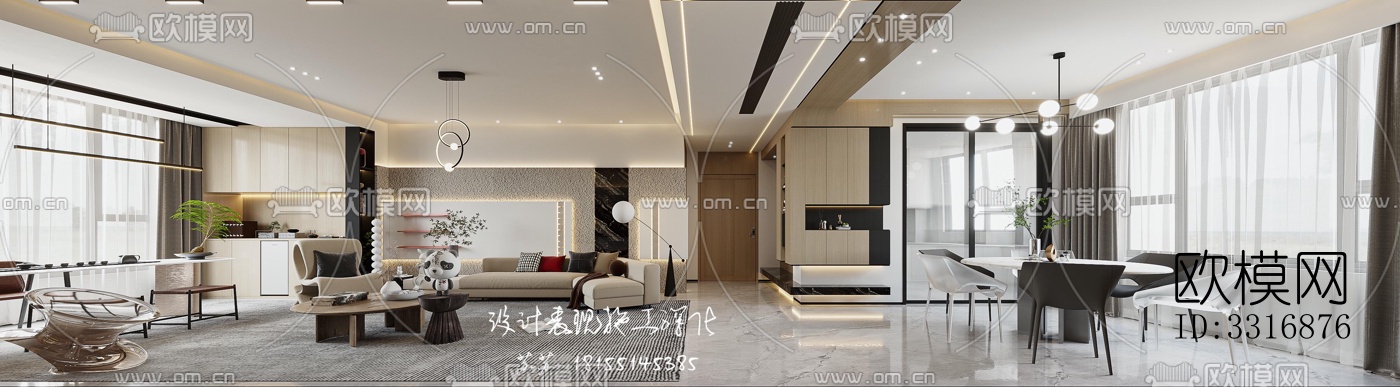 现代客厅效果图下载（渲染图3）