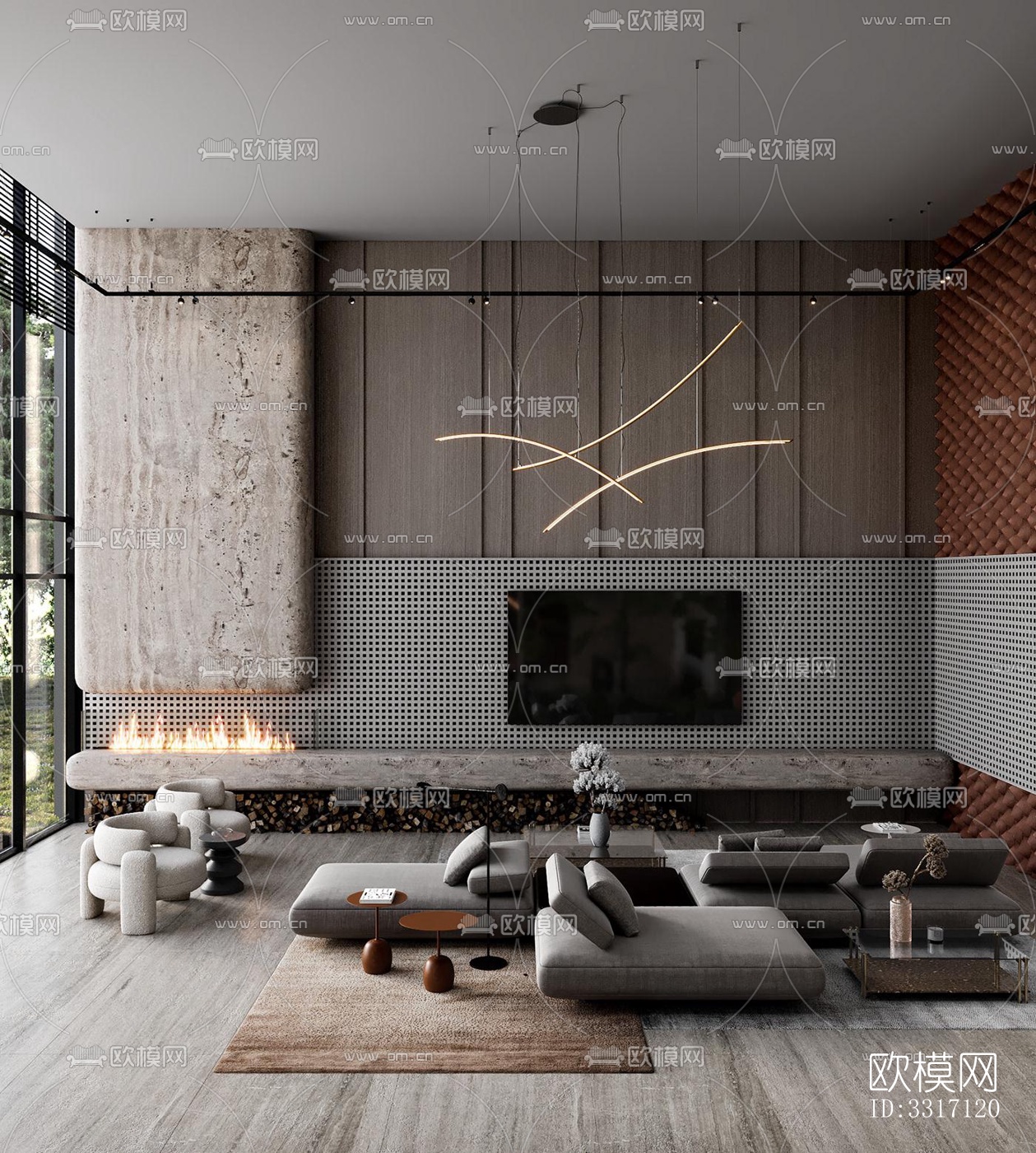 现代客厅效果图下载（渲染图4）