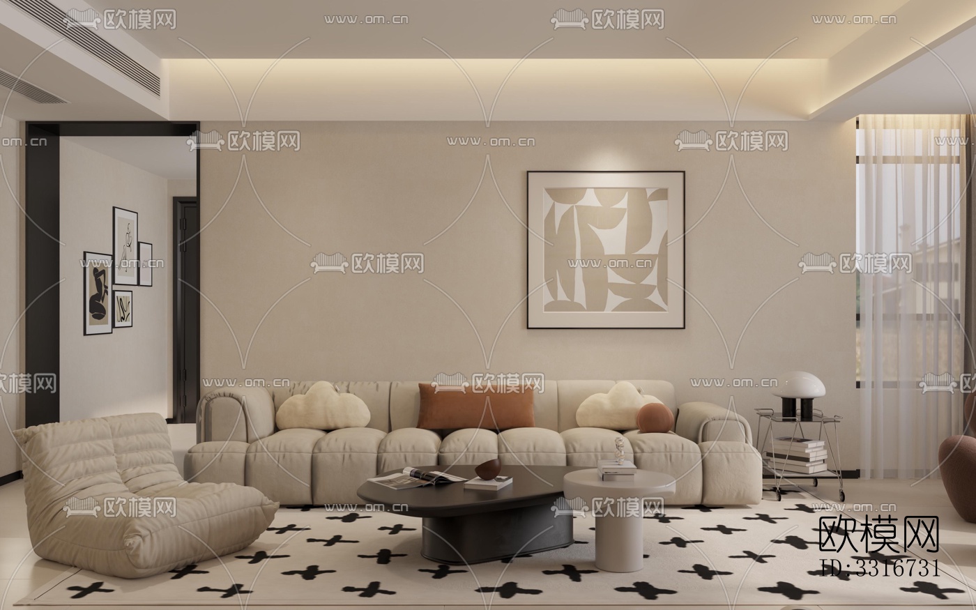 现代客厅效果图下载（渲染图1）