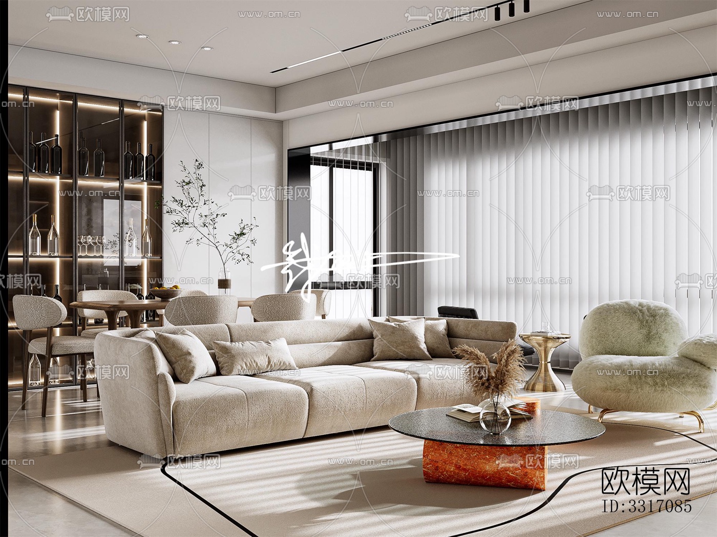 现代客厅效果图下载（渲染图3）