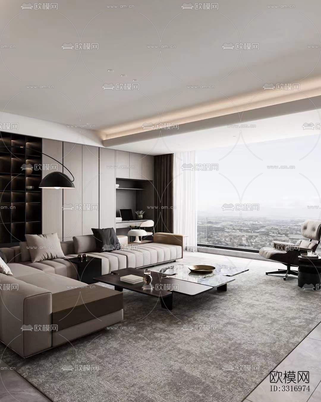 现代客厅效果图下载（渲染图4）