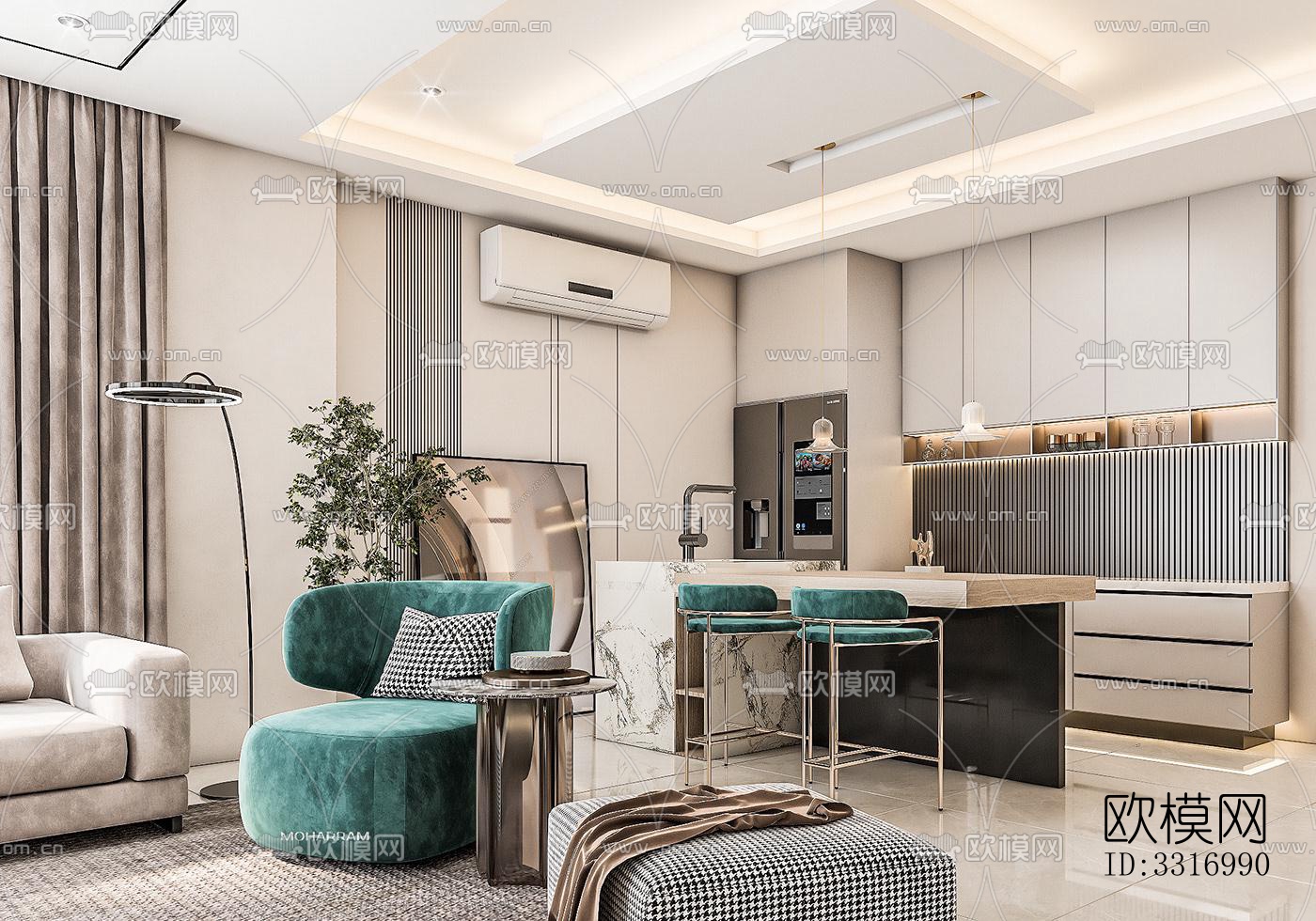 现代客厅效果图下载（渲染图4）