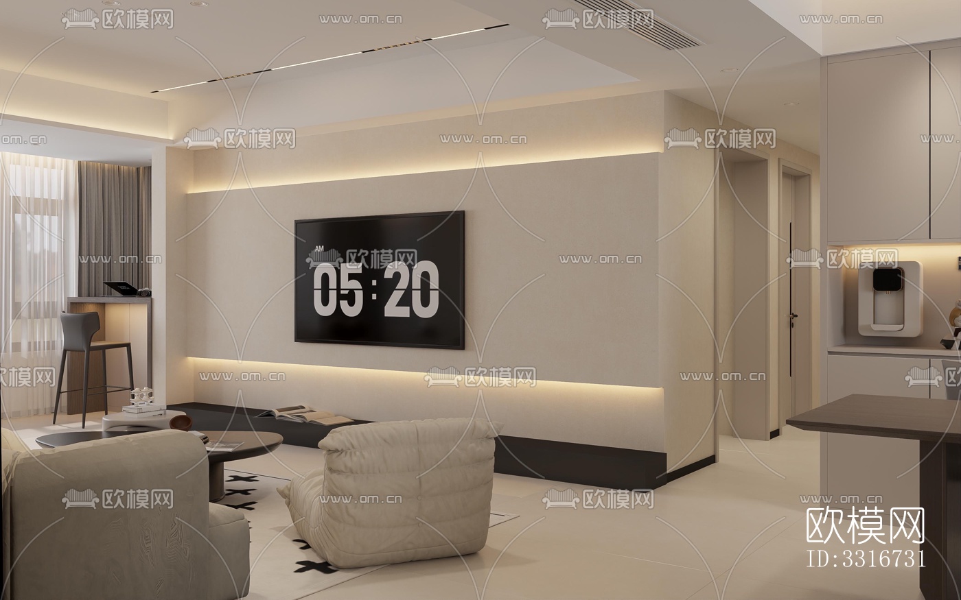 现代客厅效果图下载（渲染图3）