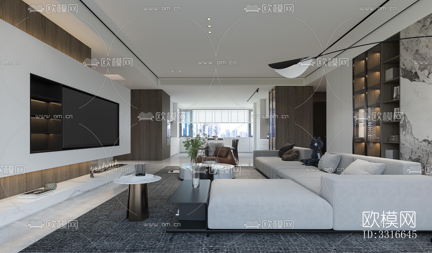 现代客厅效果图下载（渲染图4）