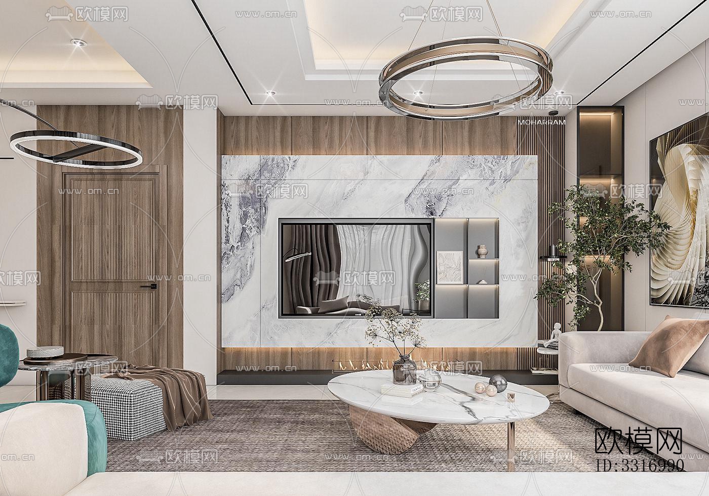 现代客厅效果图下载（渲染图3）