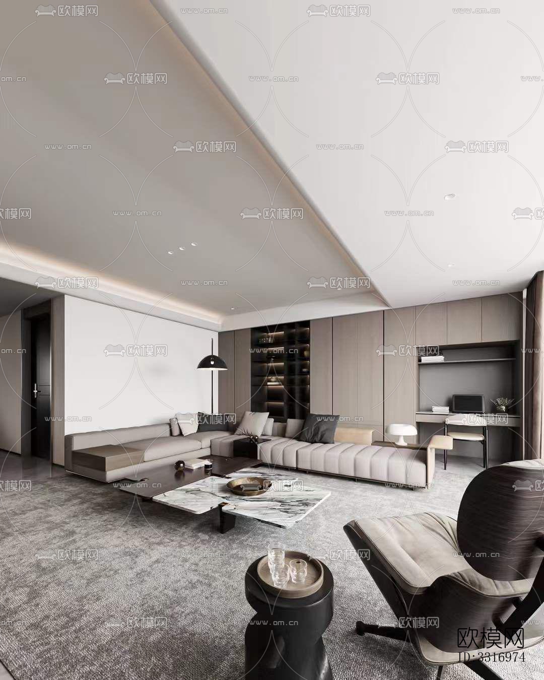 现代客厅效果图下载（渲染图2）