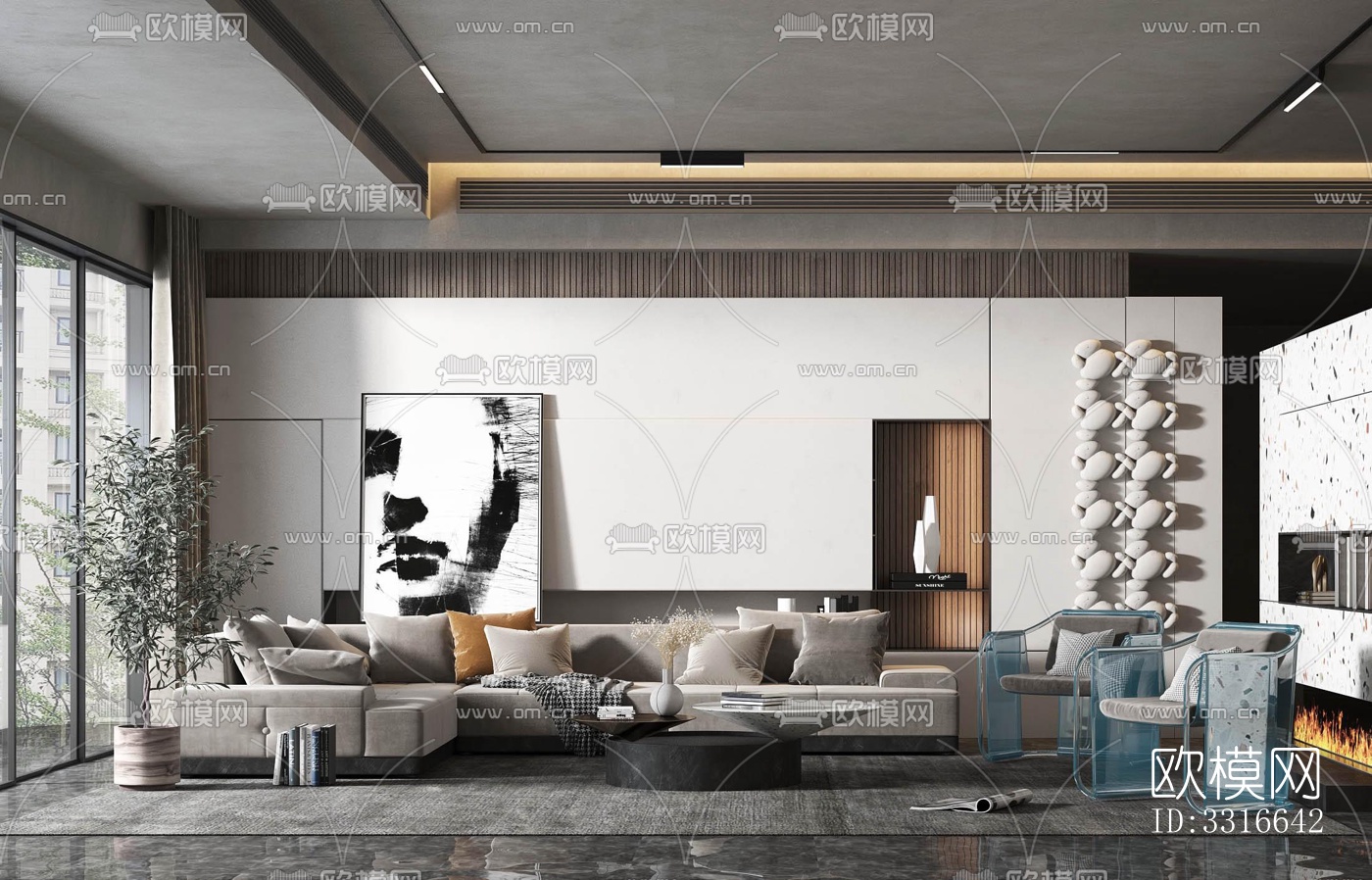 现代客厅效果图下载（渲染图4）