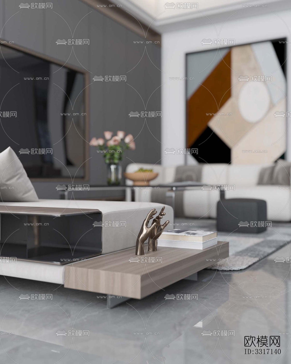 现代客厅效果图下载（渲染图4）