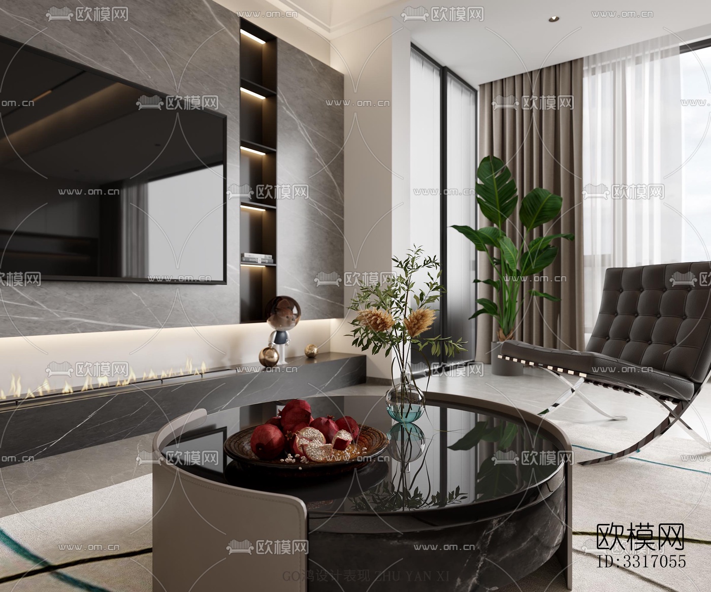 现代客厅效果图下载（渲染图4）