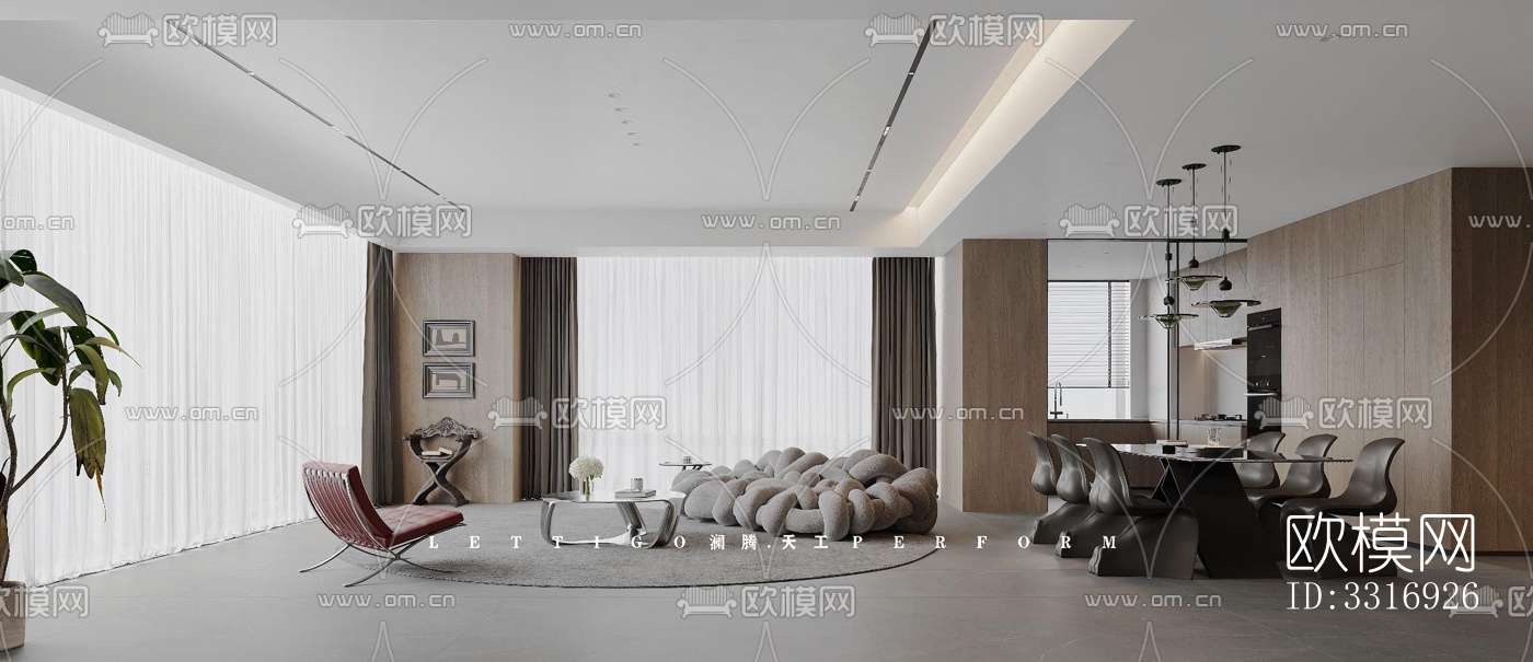 现代客厅效果图下载（渲染图1）