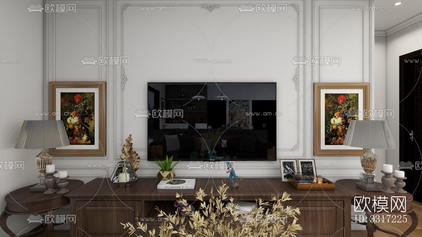 美式客厅效果图下载（渲染图1）