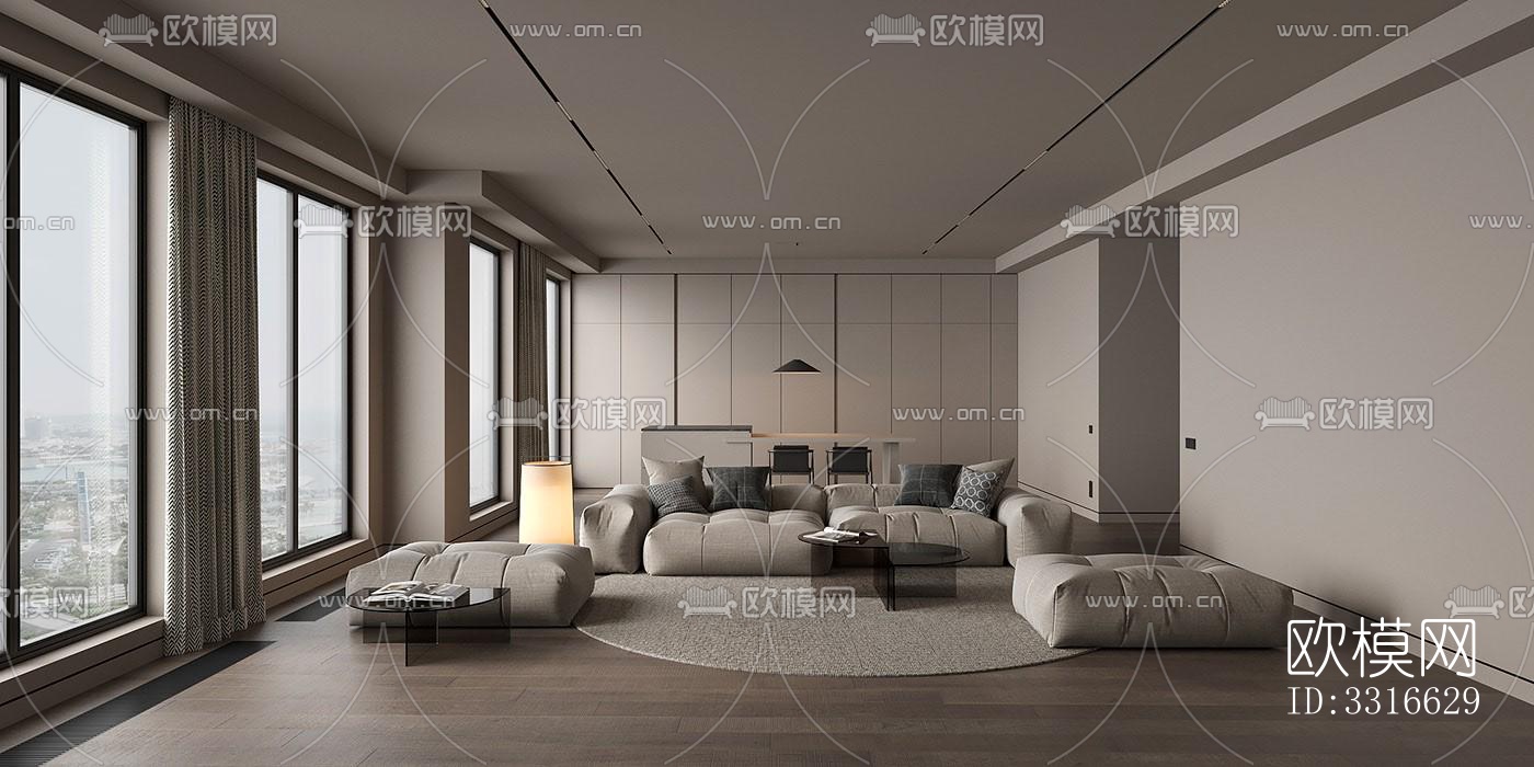 现代客厅效果图下载（渲染图2）