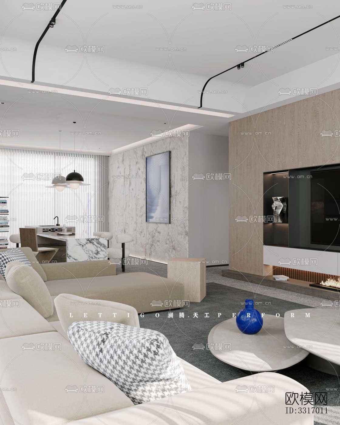 现代客厅效果图下载（渲染图2）