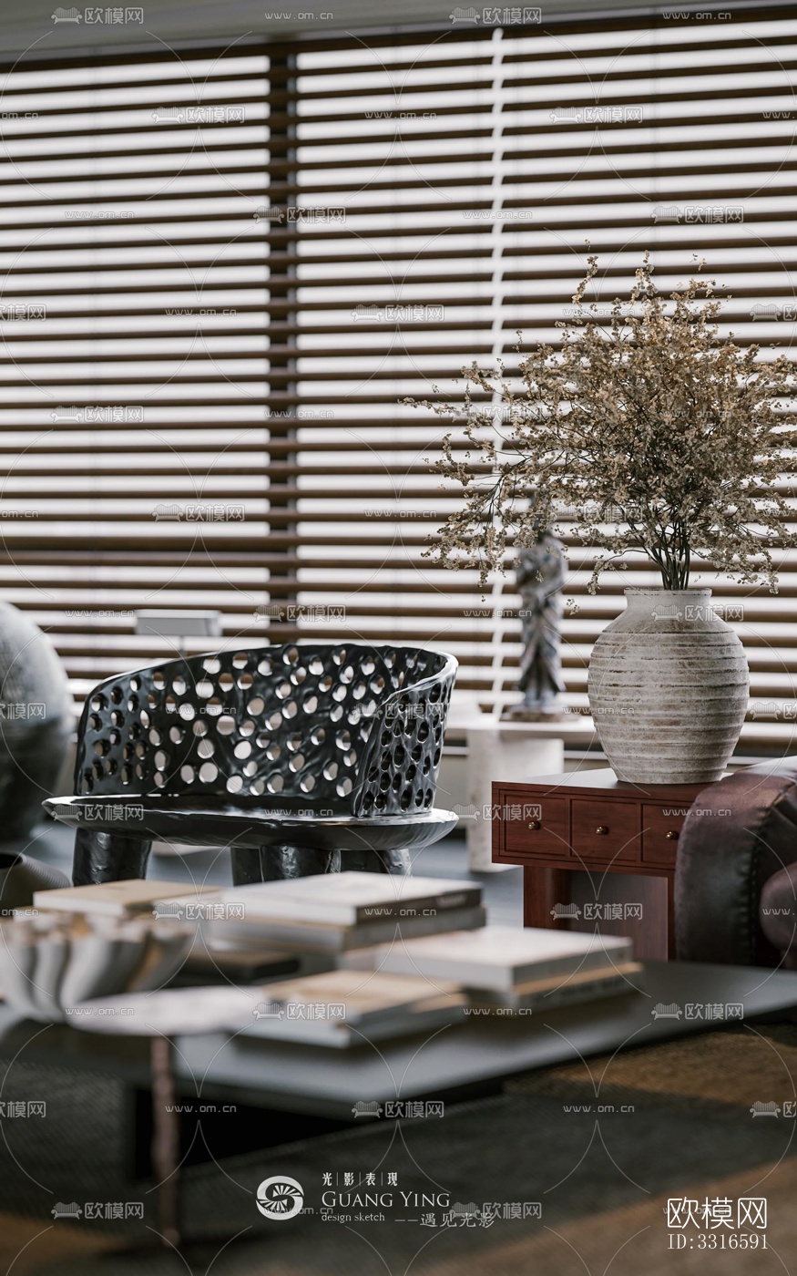 中古风客厅效果图下载（渲染图5）