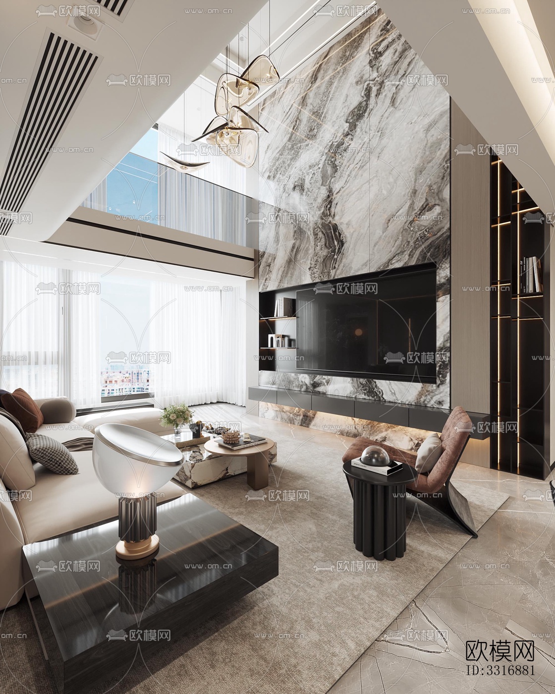 现代客厅效果图下载（渲染图3）