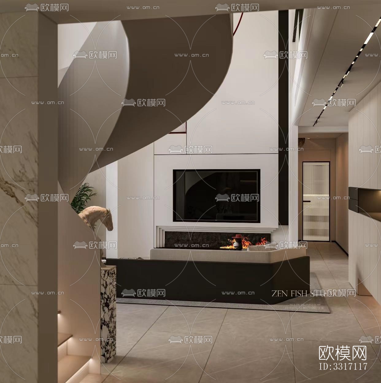 现代客厅效果图下载（渲染图7）