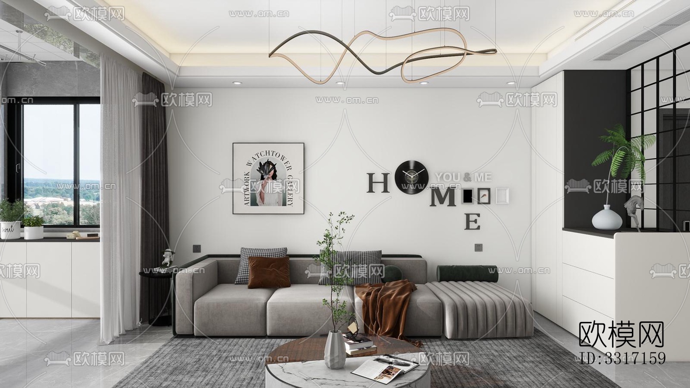现代客厅效果图下载（渲染图3）