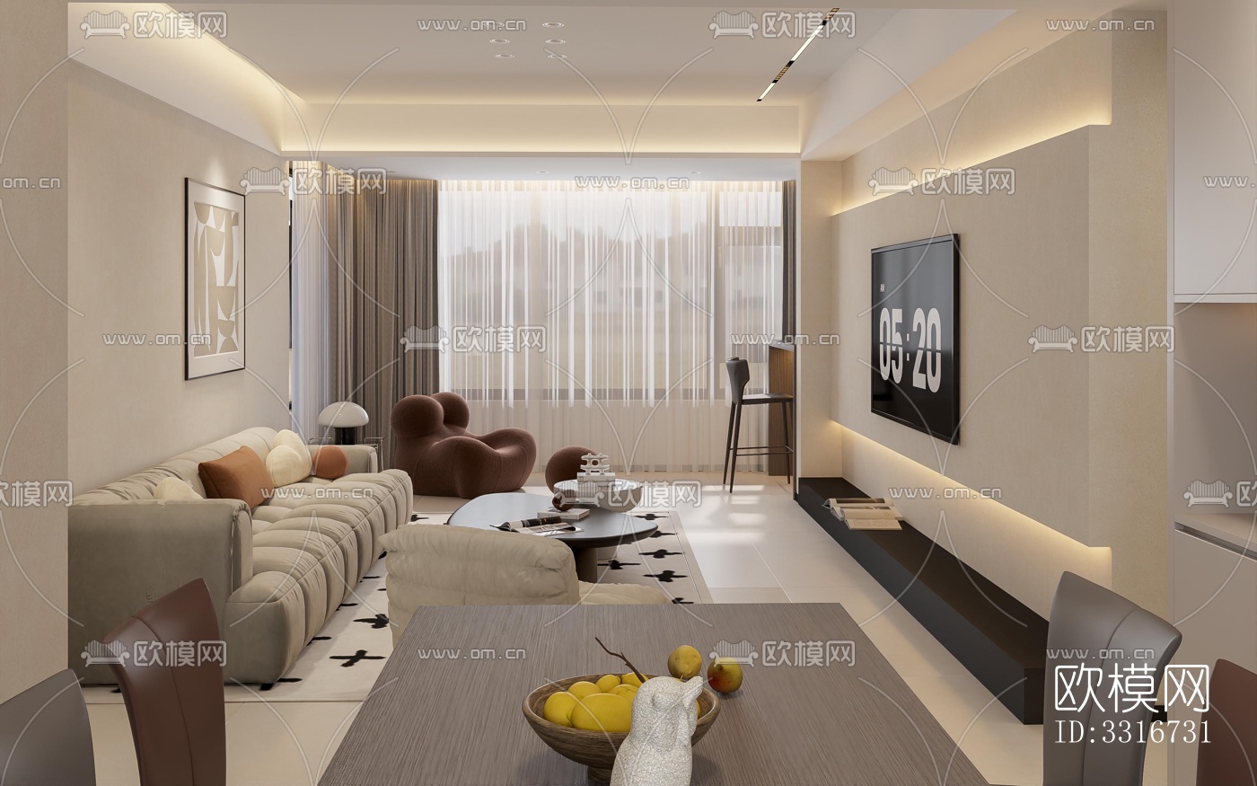 现代客厅效果图下载（渲染图8）