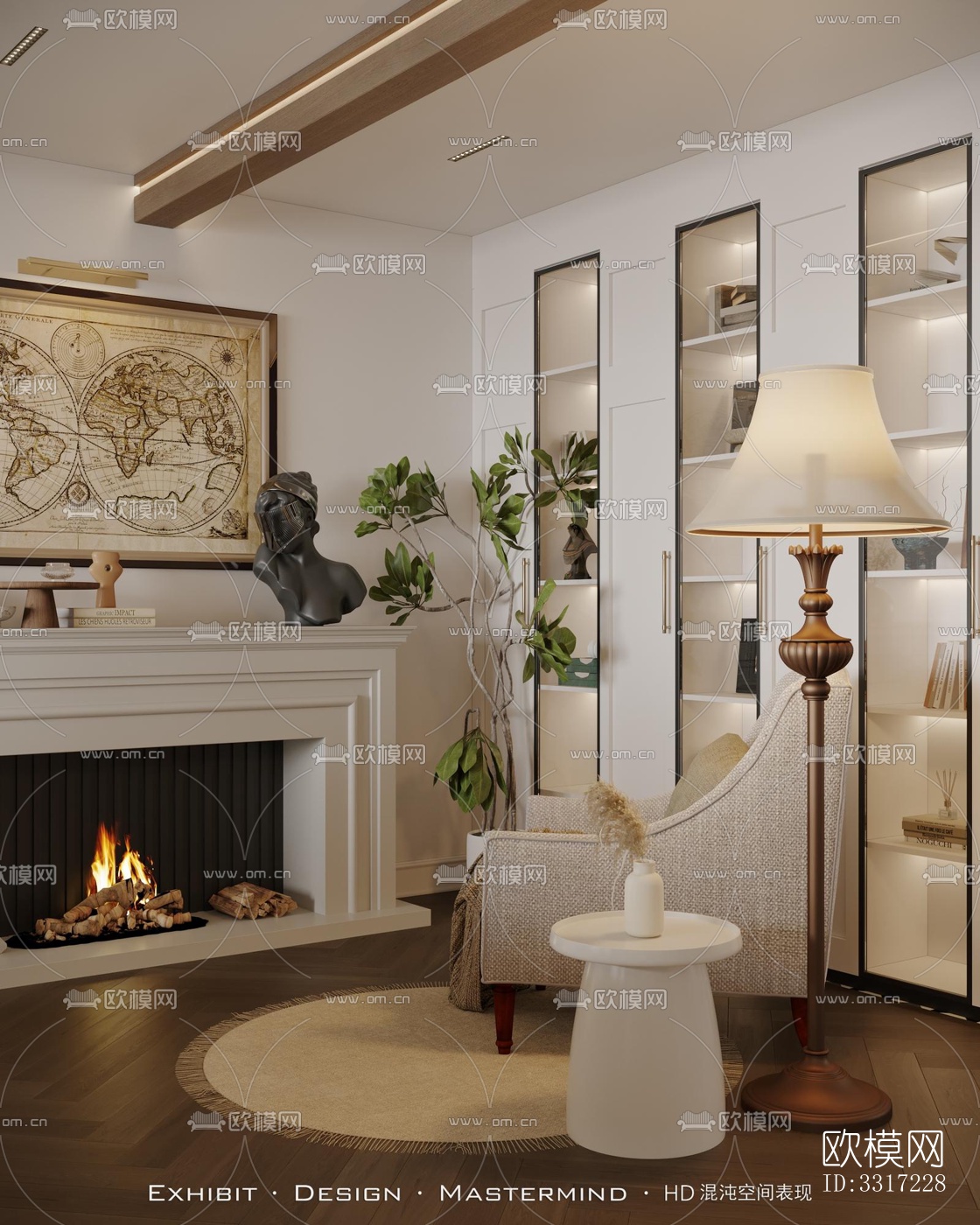 美式客厅效果图下载（渲染图3）