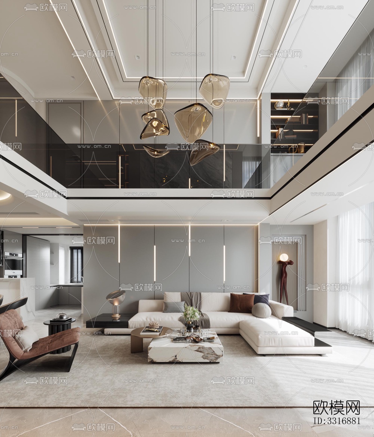 现代客厅效果图下载（渲染图2）