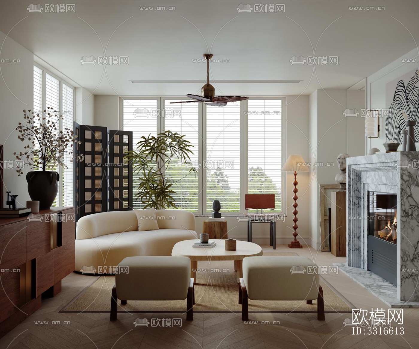 法式客厅效果图下载（渲染图1）