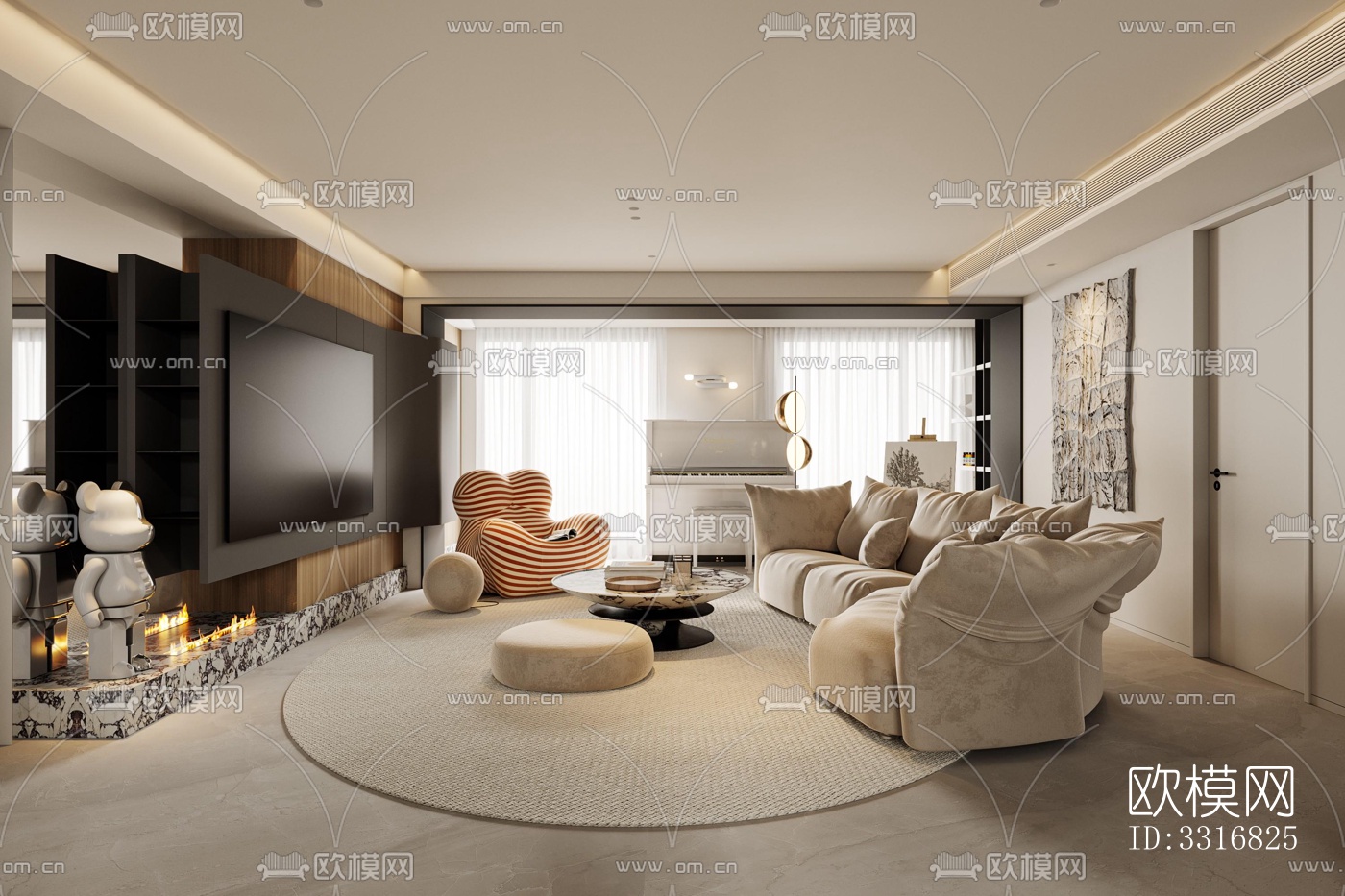 现代客厅效果图下载（渲染图4）