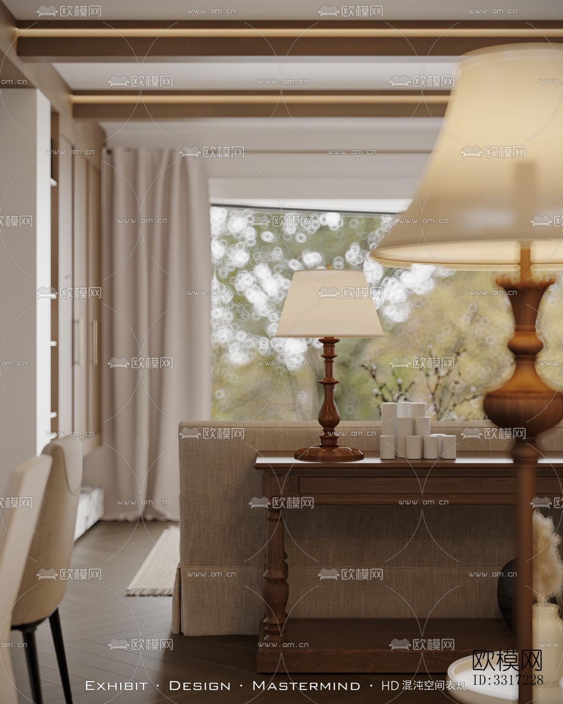 美式客厅效果图下载（渲染图2）