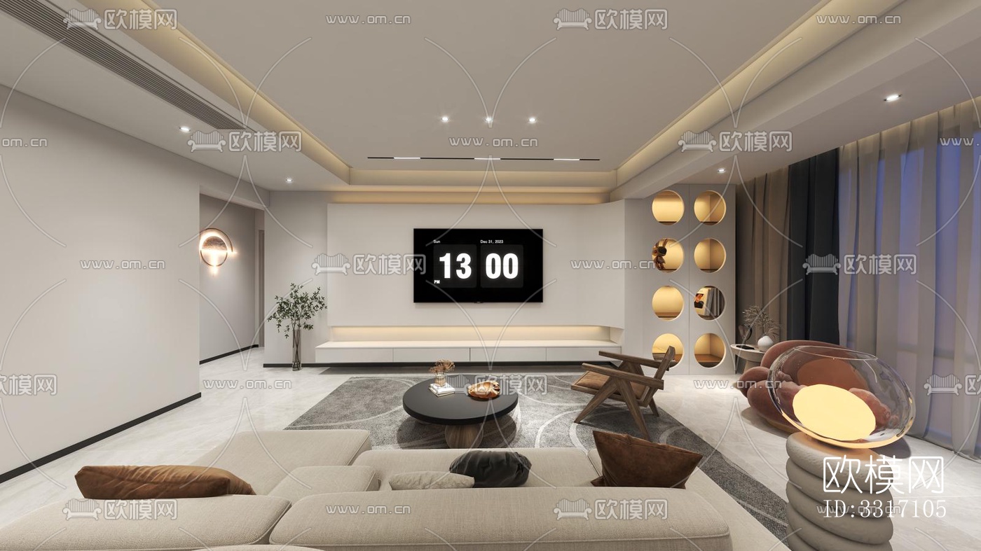 现代客厅效果图下载（渲染图4）