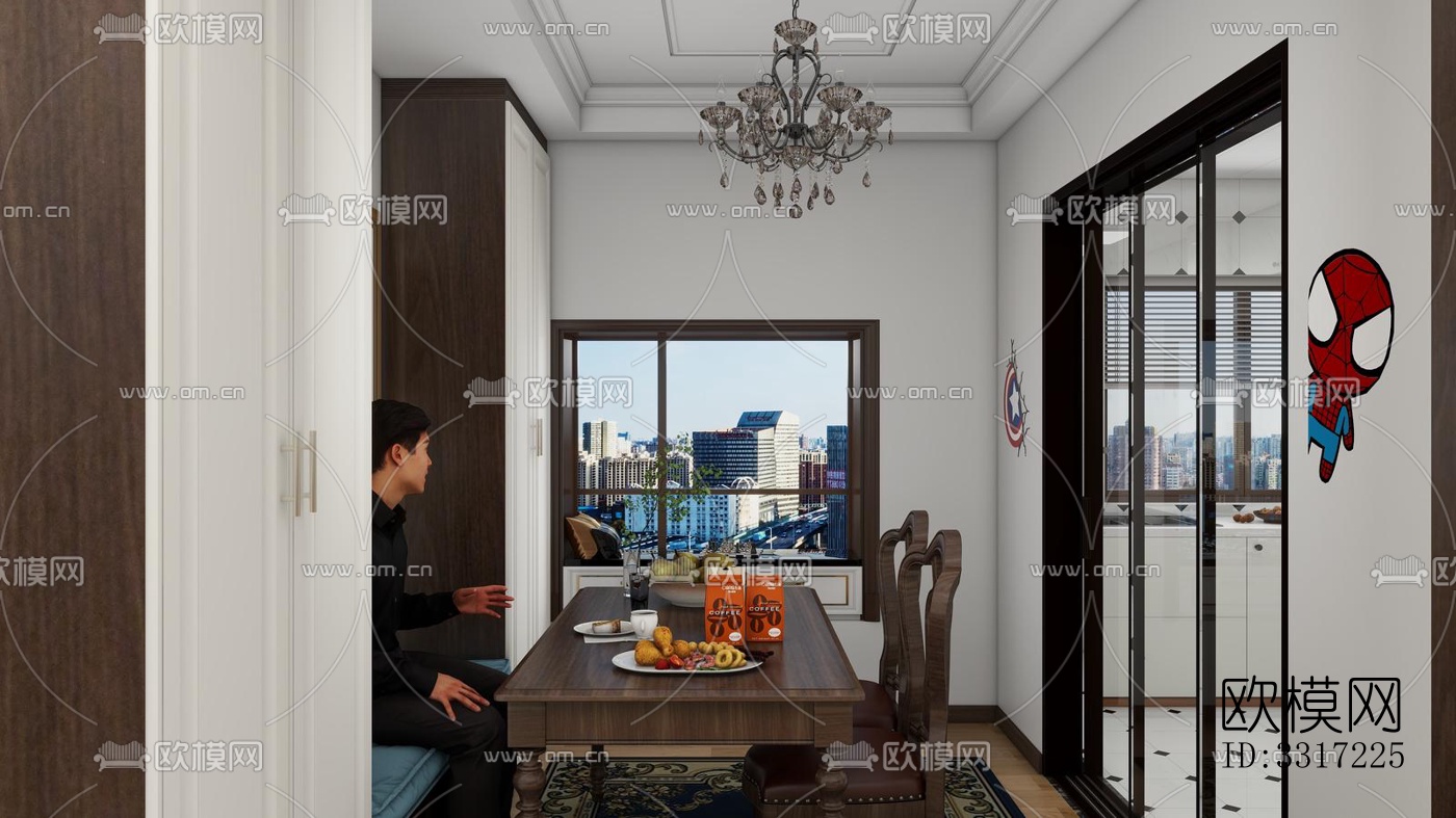 美式客厅效果图下载（渲染图4）