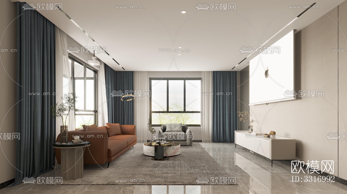 现代客厅效果图下载（渲染图4）