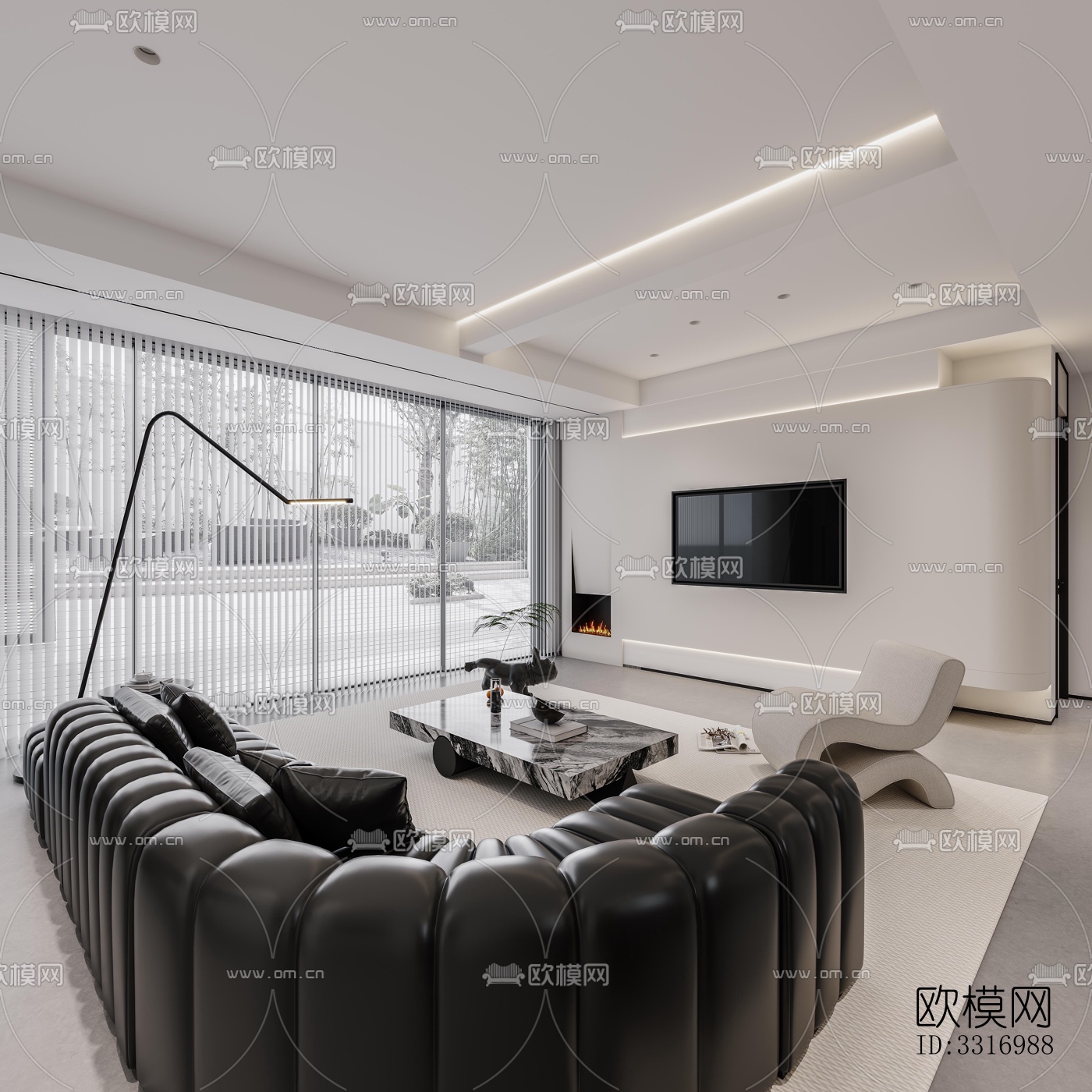 现代客厅效果图下载（渲染图3）