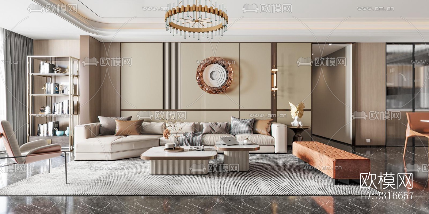 现代客厅效果图下载（渲染图3）