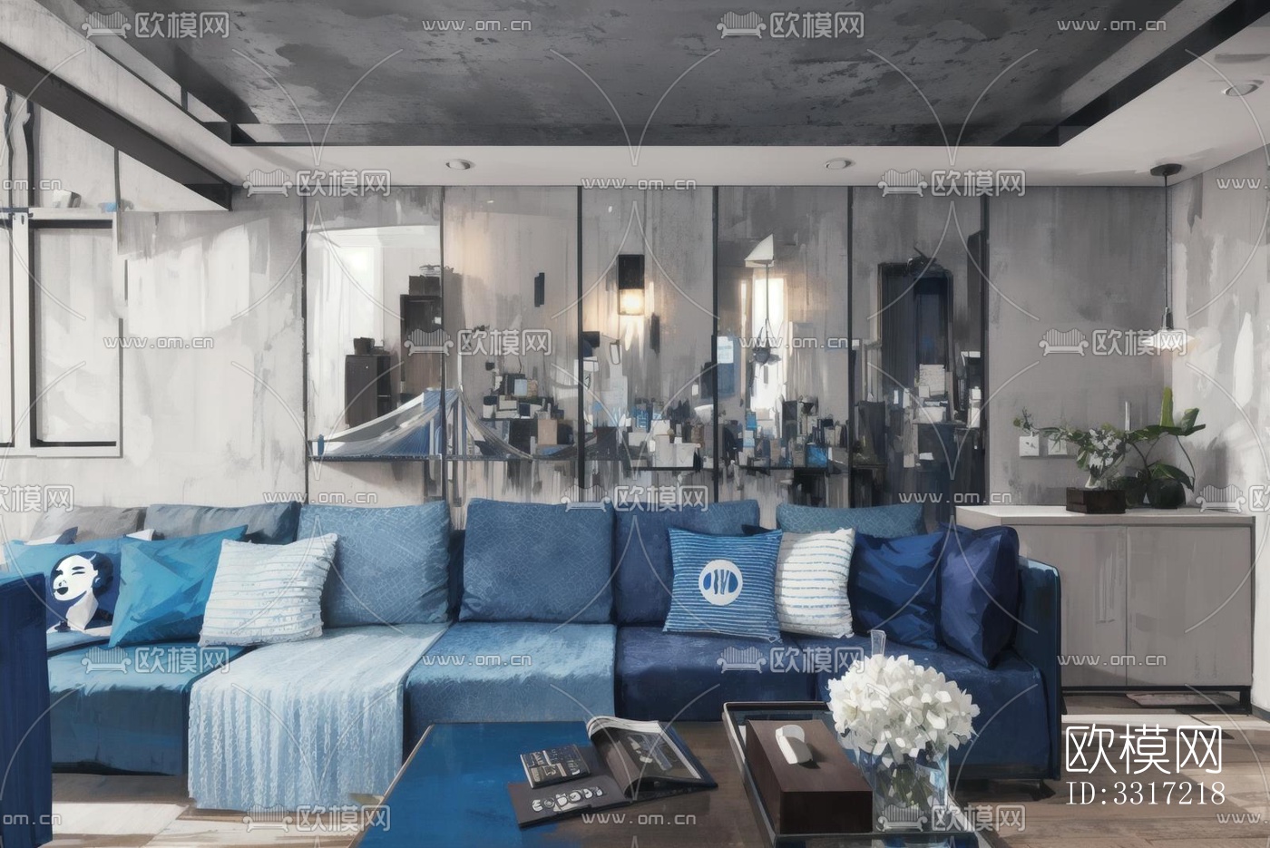现代客厅效果图下载（渲染图1）