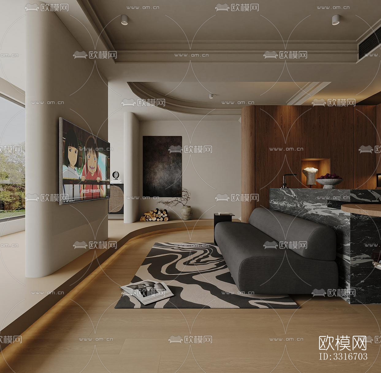 现代客厅效果图下载（渲染图4）