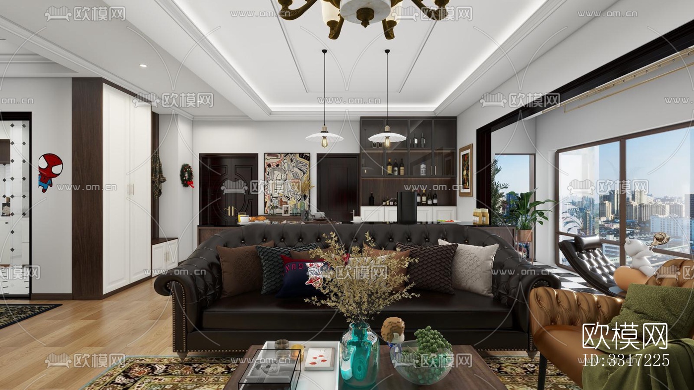 美式客厅效果图下载（渲染图3）