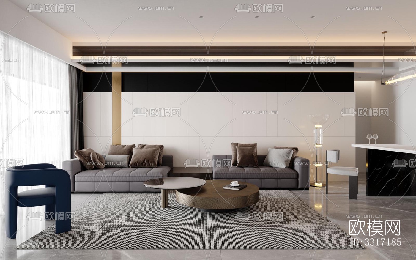 现代客厅效果图下载（渲染图4）