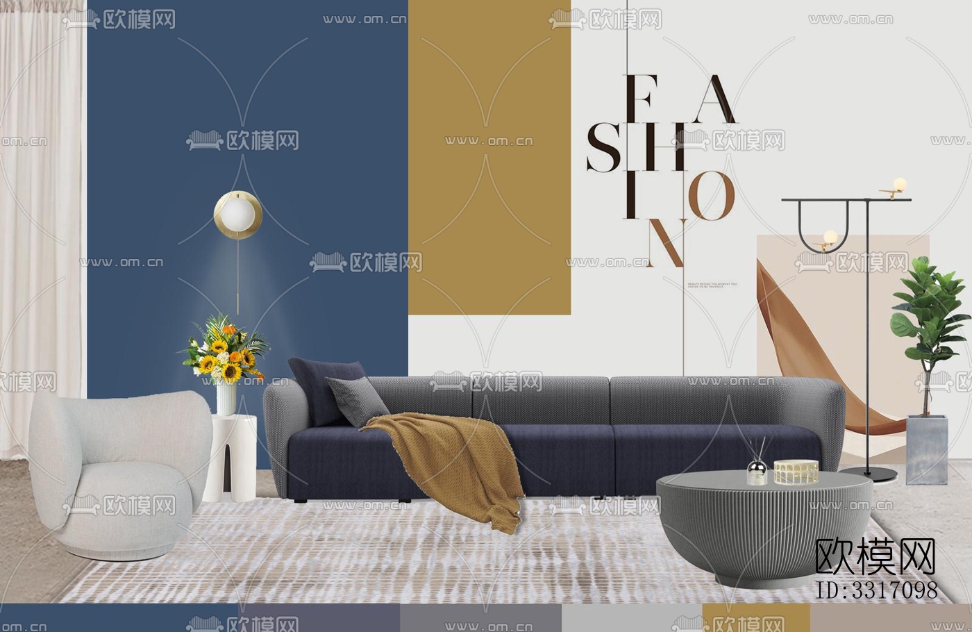 现代客厅效果图下载（渲染图3）