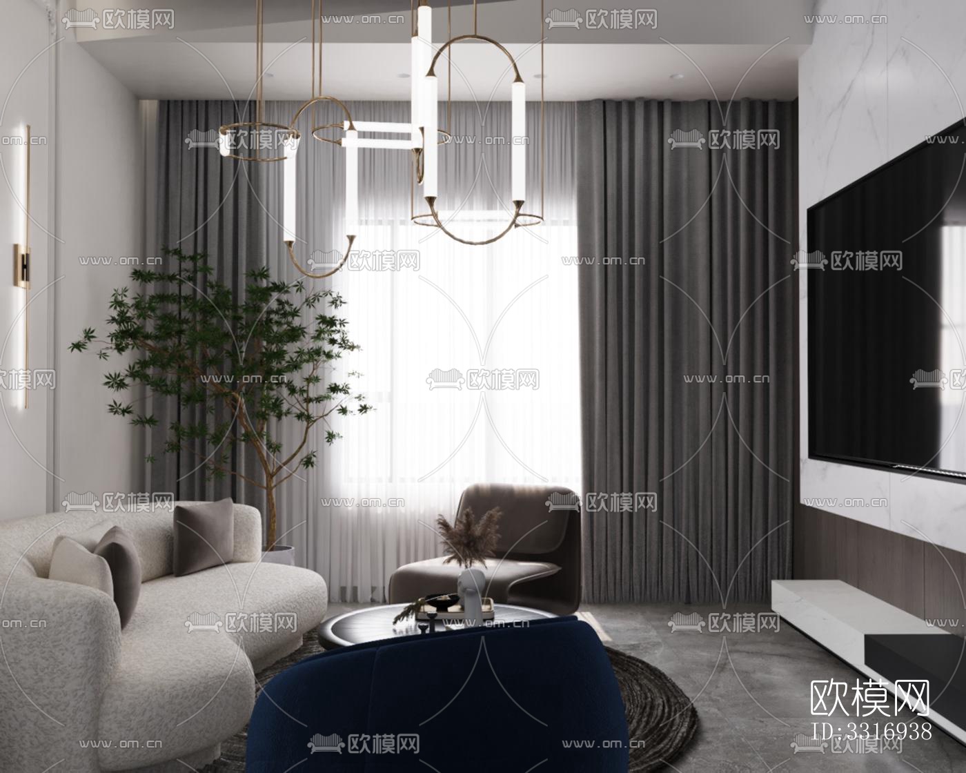 现代客厅效果图下载（渲染图4）