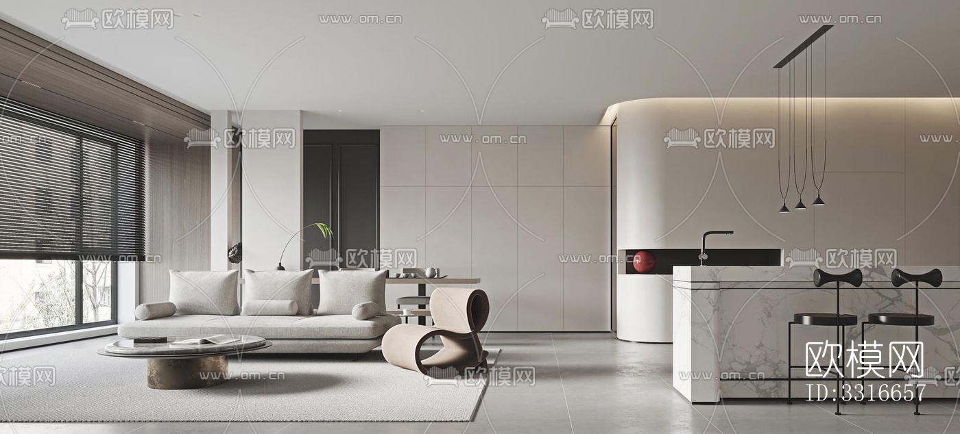 现代客厅效果图下载（渲染图4）