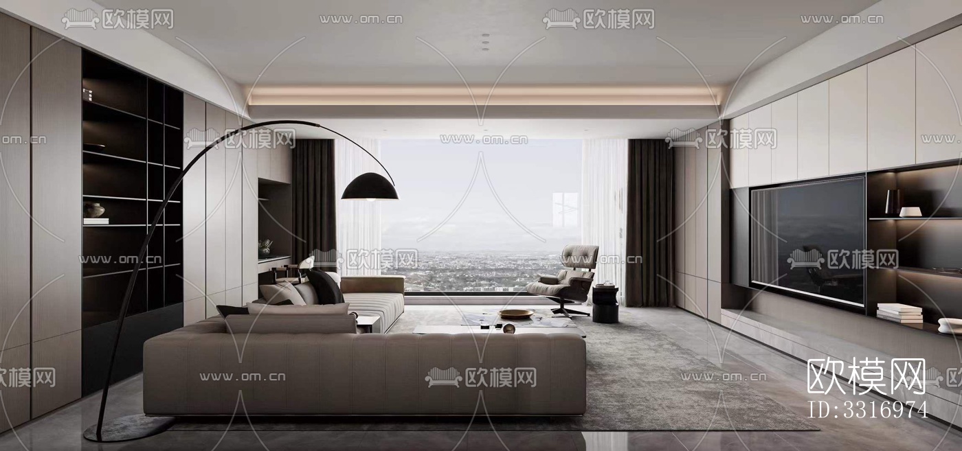 现代客厅效果图下载（渲染图7）