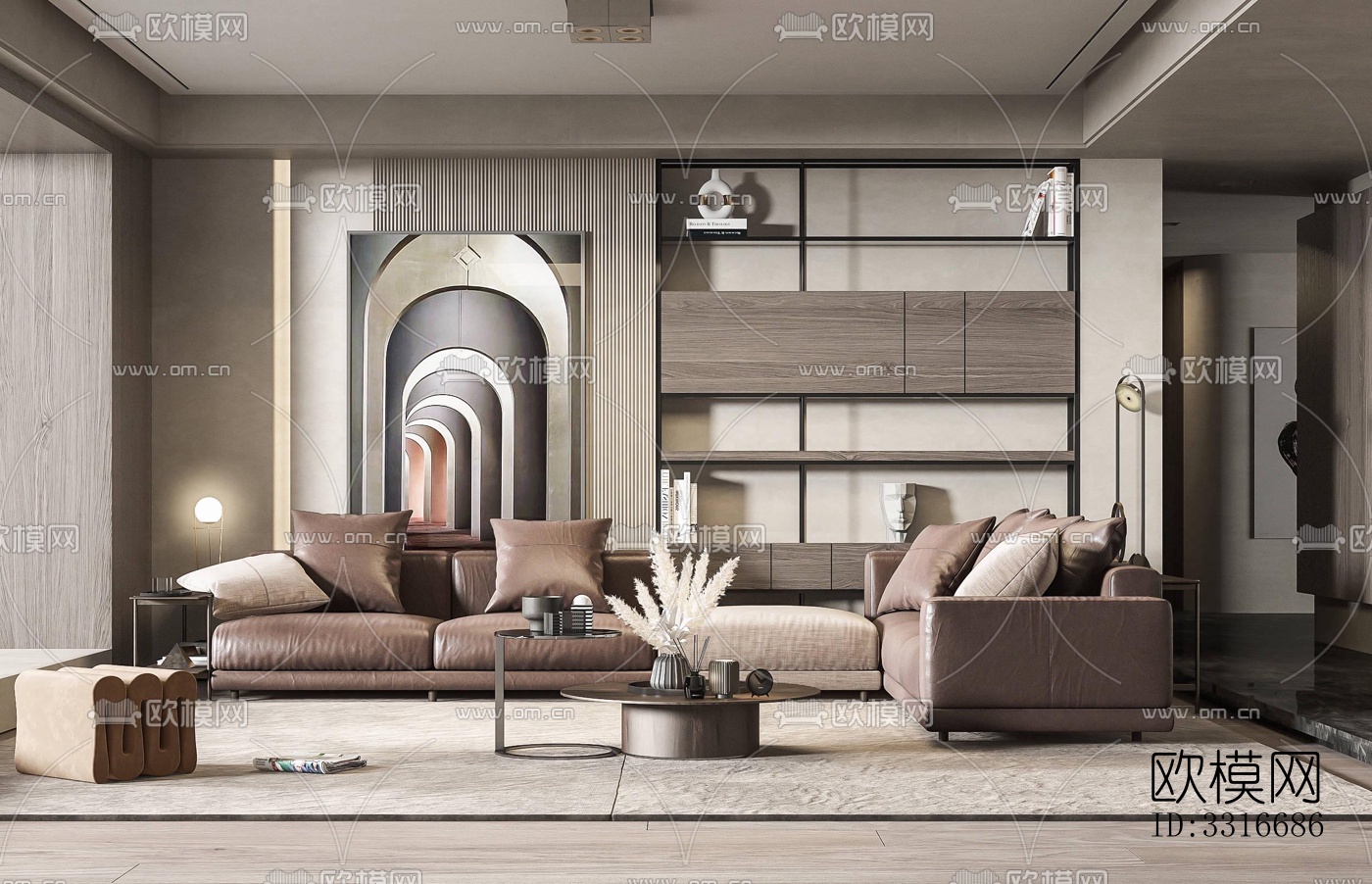 现代客厅效果图下载（渲染图4）