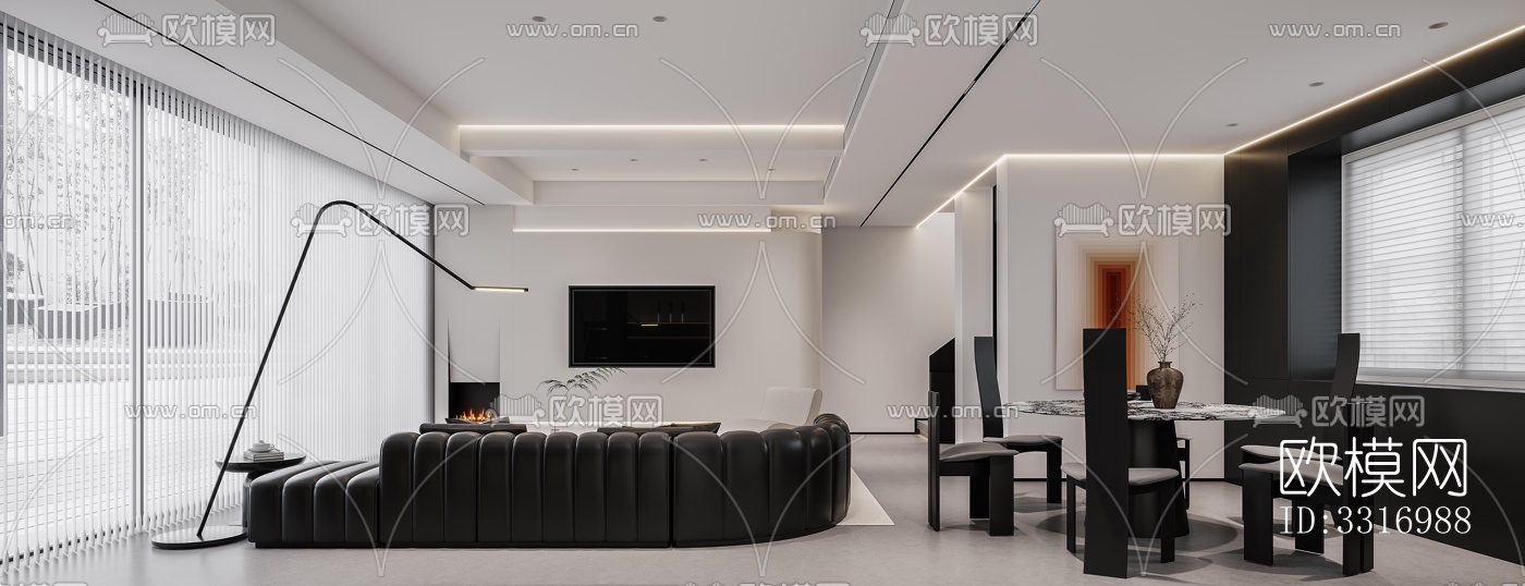 现代客厅效果图下载（渲染图4）