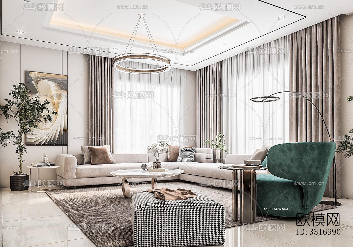 现代客厅效果图下载（渲染图2）