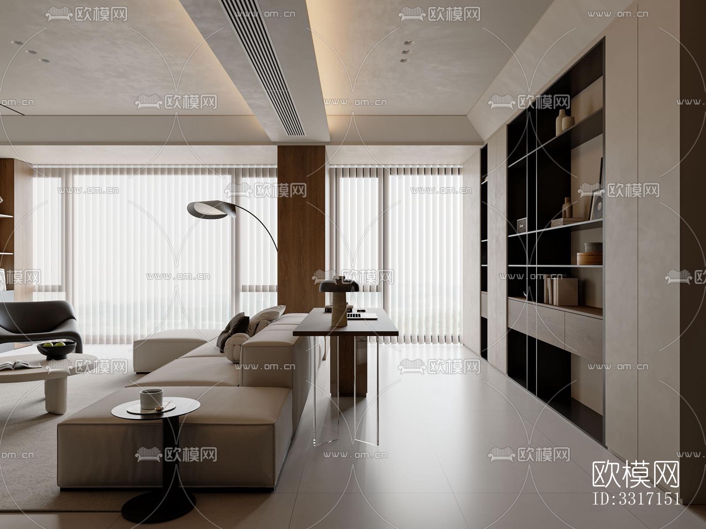 现代客厅效果图下载（渲染图4）