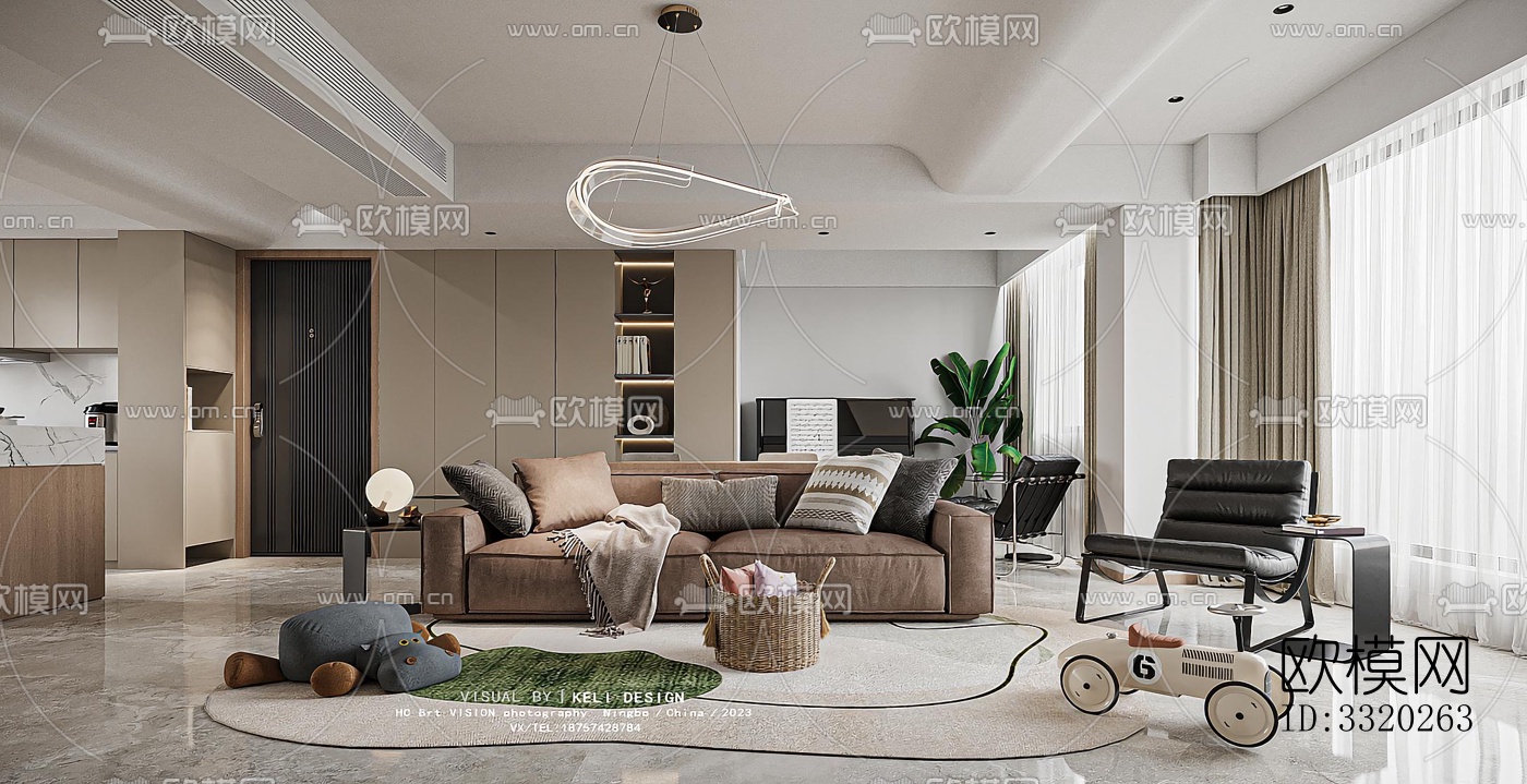 现代客厅效果图下载（渲染图4）