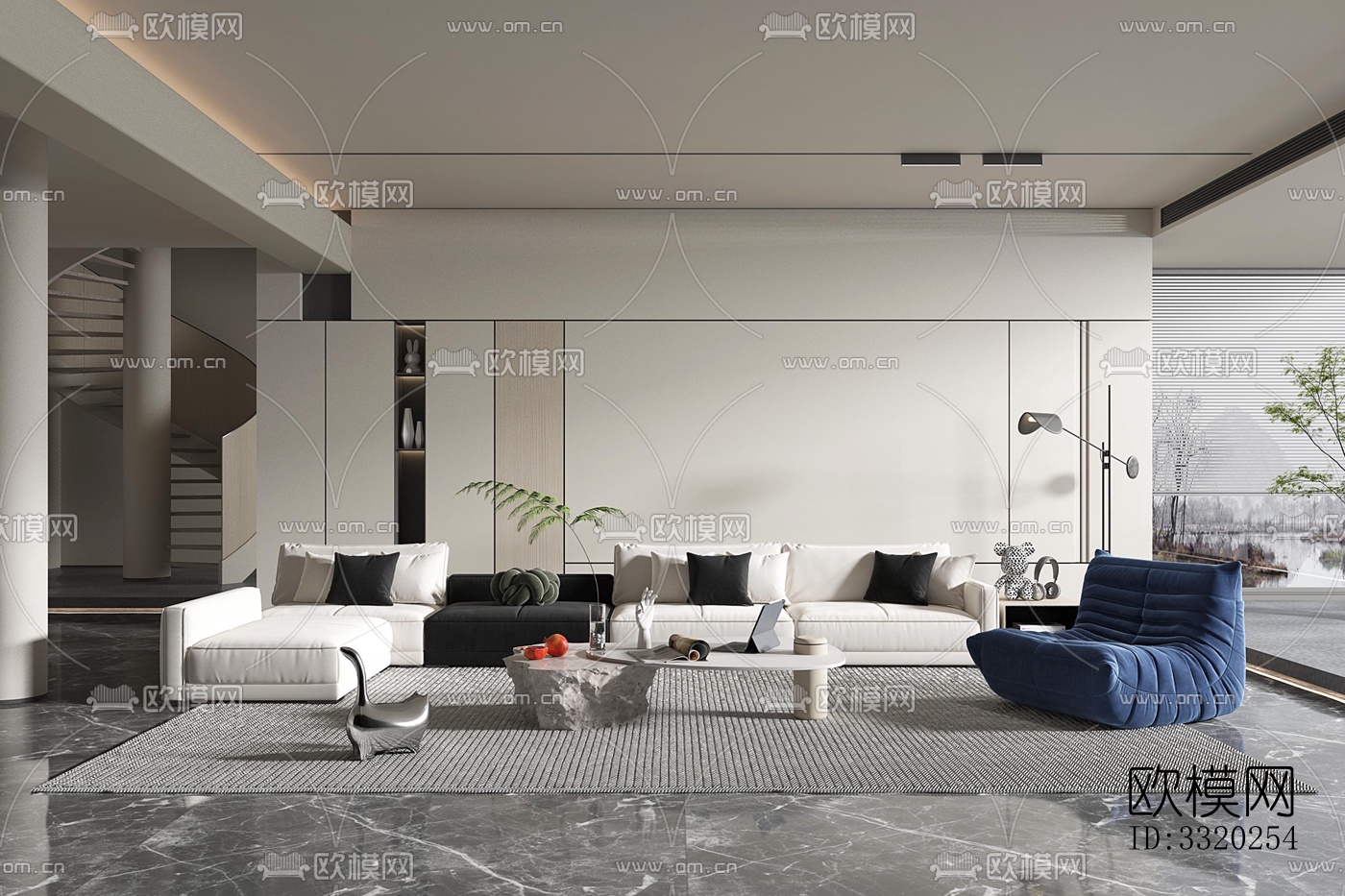 现代客厅效果图下载（渲染图1）