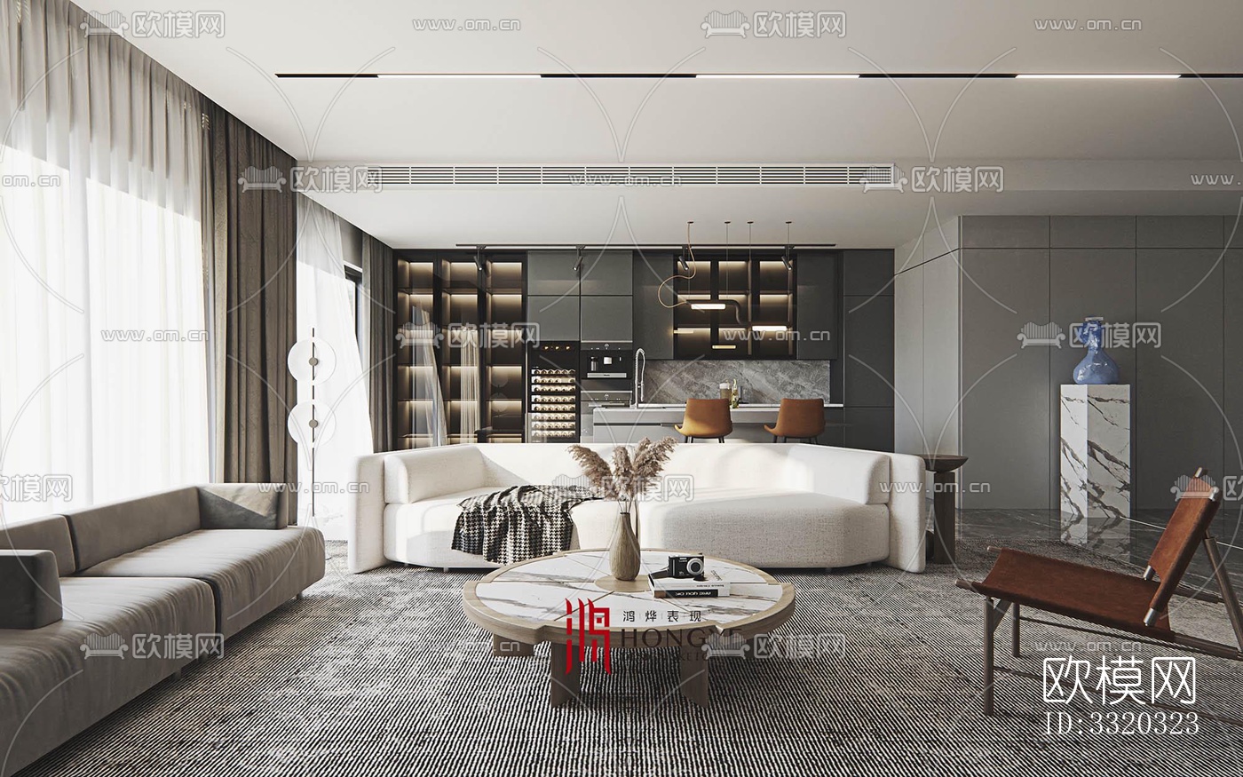 现代客厅效果图下载（渲染图3）
