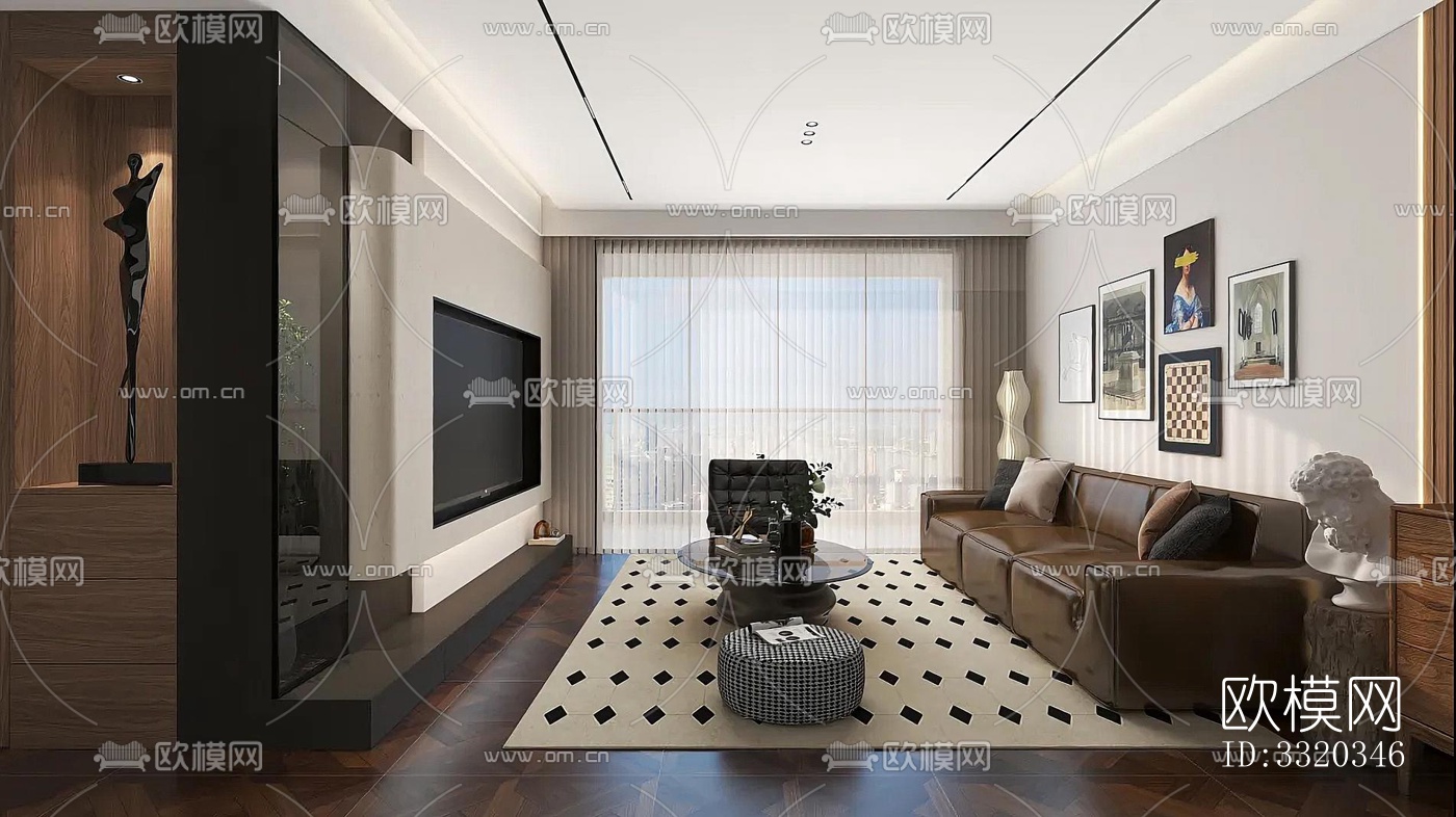 现代客厅效果图下载（渲染图4）