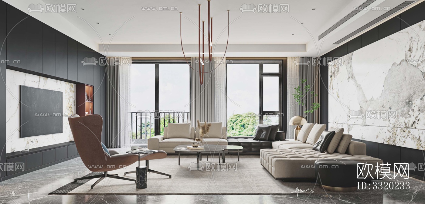 现代客厅效果图下载（渲染图1）