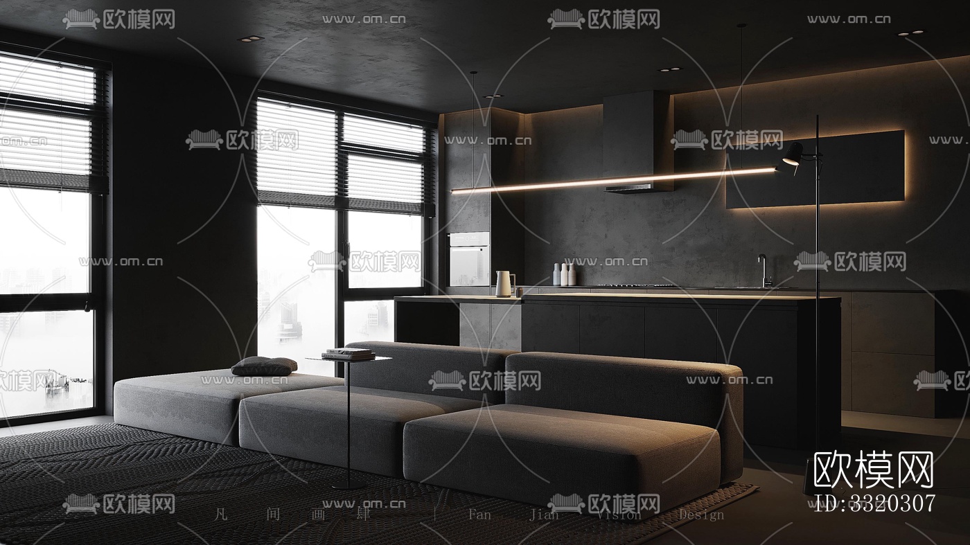 现代客厅效果图下载（渲染图4）